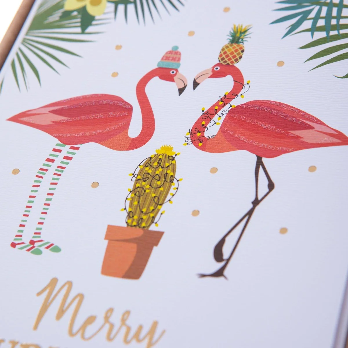 Christmas Flamingos & Cactus Large Classic Holiday Boxed Card - Image 3