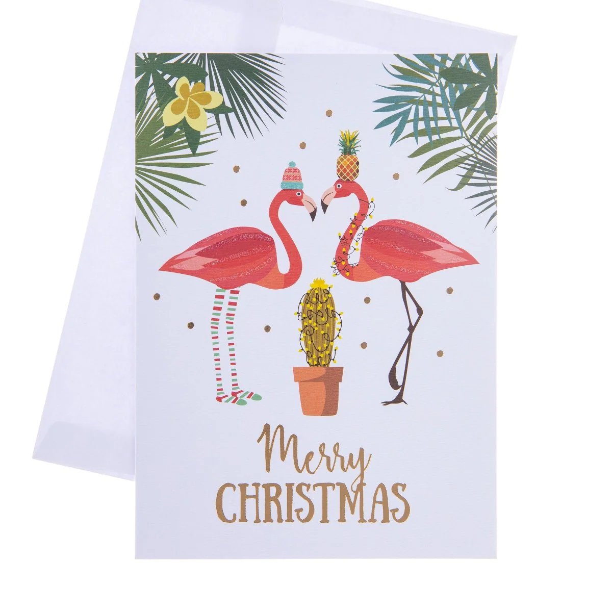 Christmas Flamingos & Cactus Large Classic Holiday Boxed Card - Image 4
