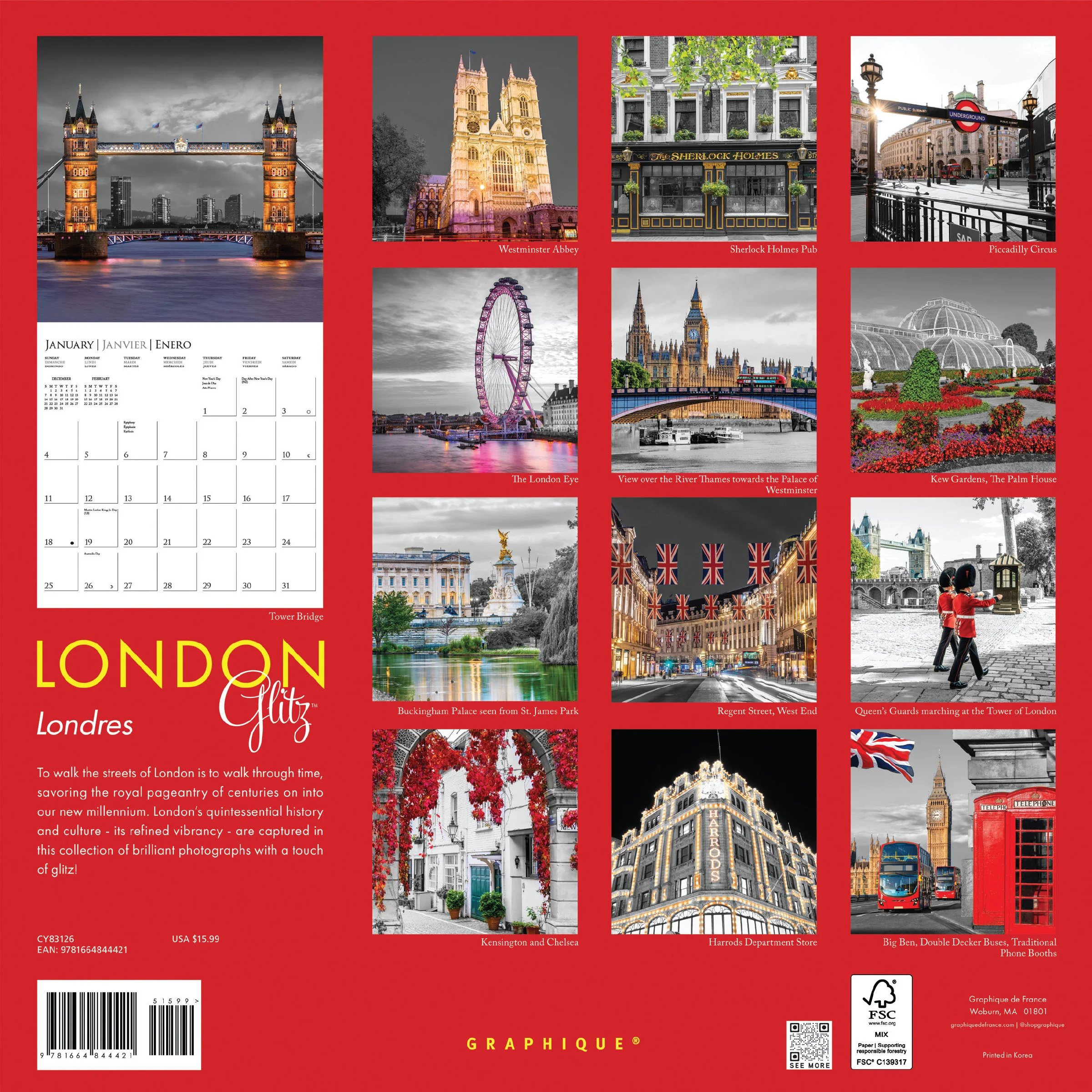 London Glitz 12 x 12 Wall Calendar - Image 4