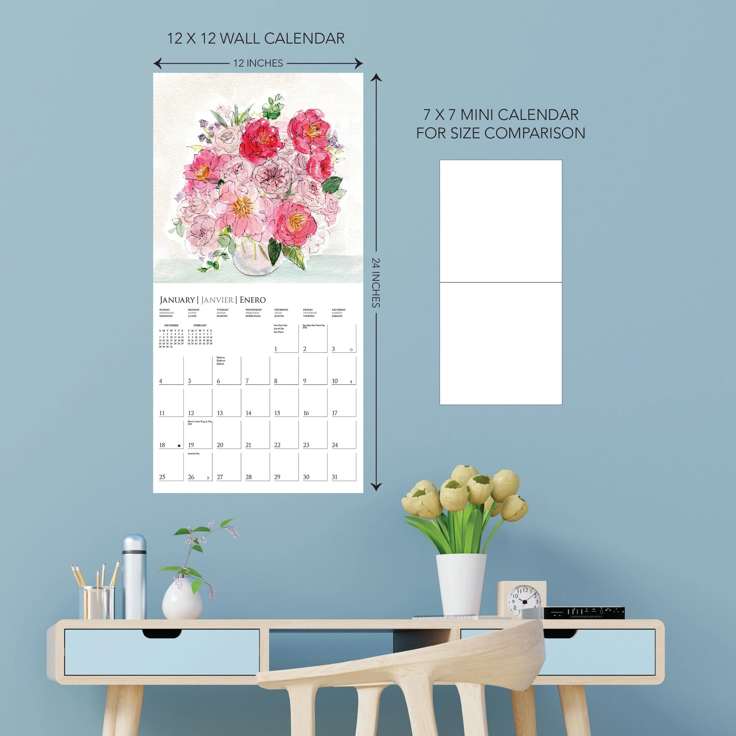 Painted Florals 12 x 12 Wall Calendar - Image 5