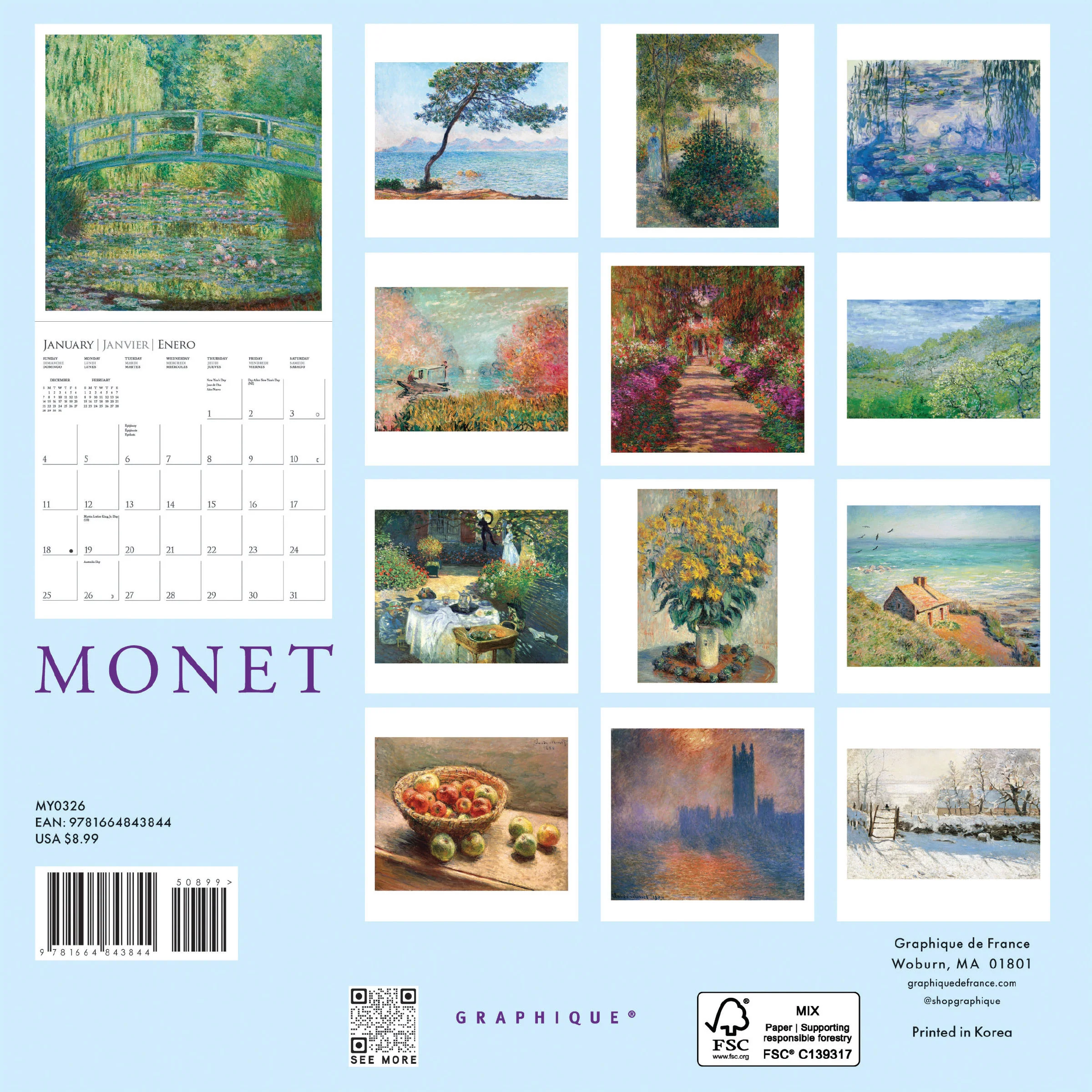 Monet 7 x 7 Mini Calendar - Image 4
