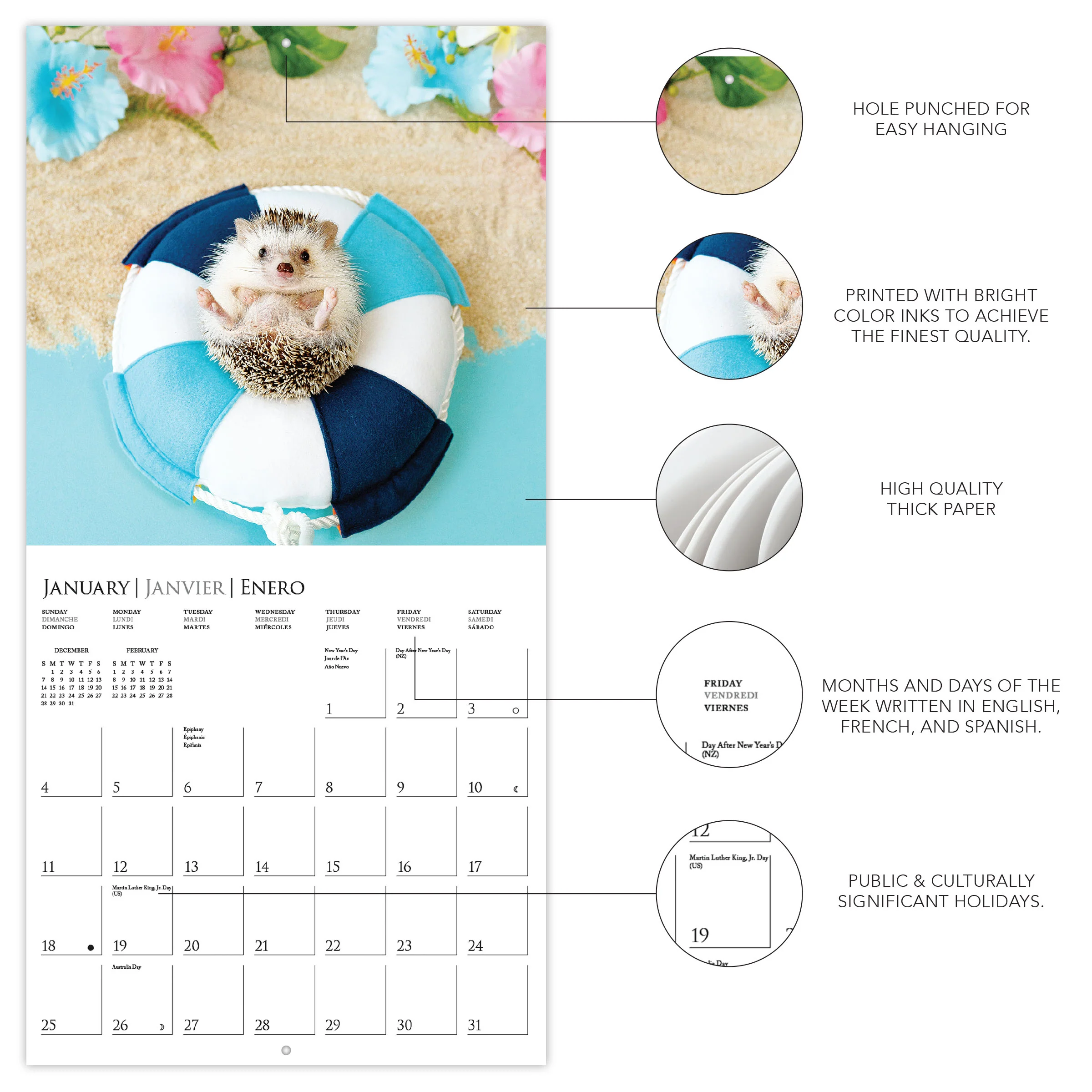 Happiest Hedgehogs 7 x 7 Mini Calendar - Image 3