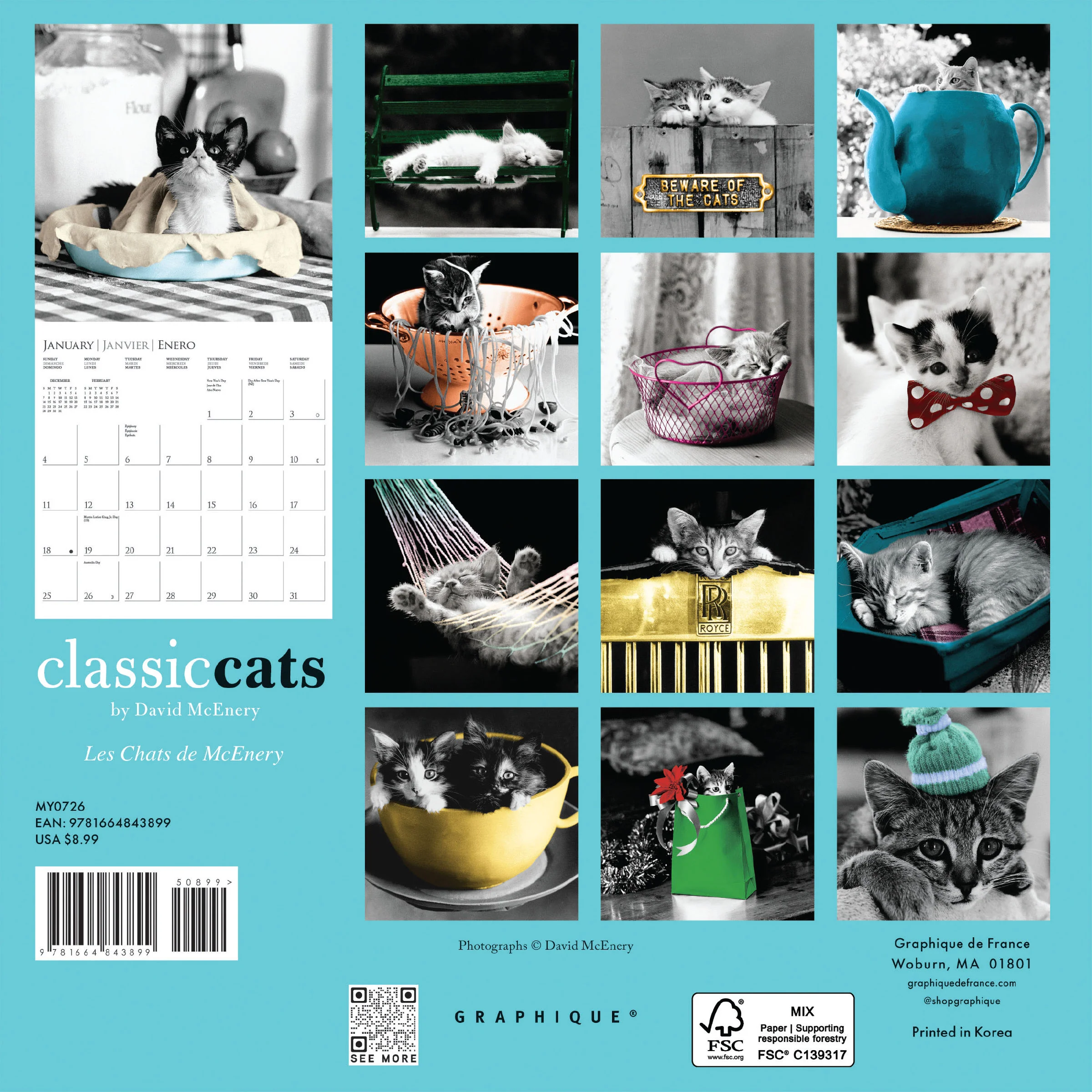 Classic Cats 7 x 7 Mini Calendar - Image 4
