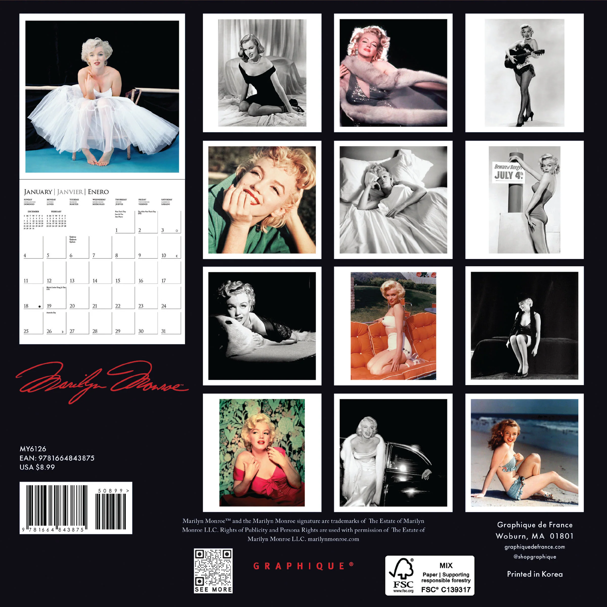 Marilyn Monroe 7 x 7 Mini Calendar - Image 4