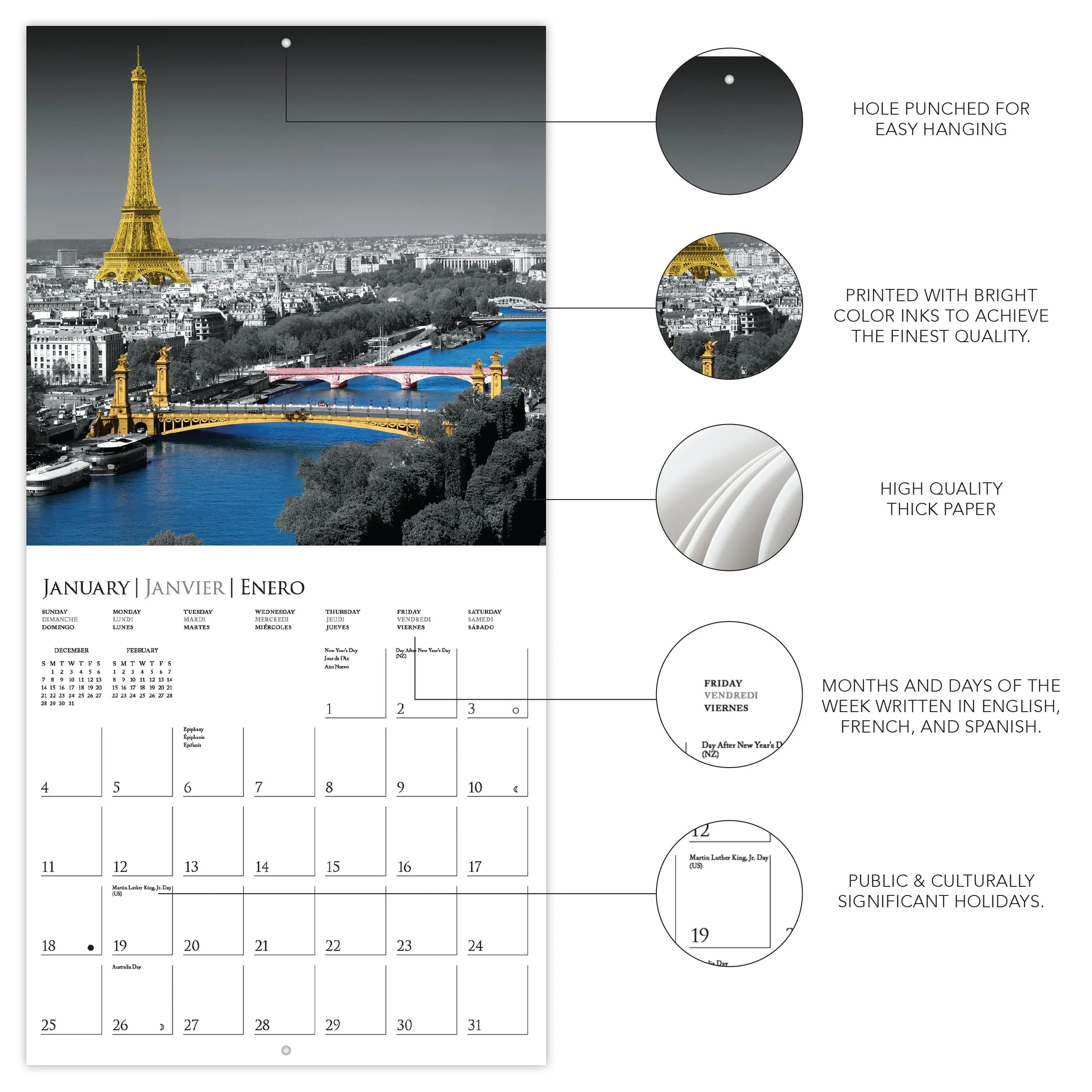 Paris Glitz 7 x 7 Mini Calendar - Image 3