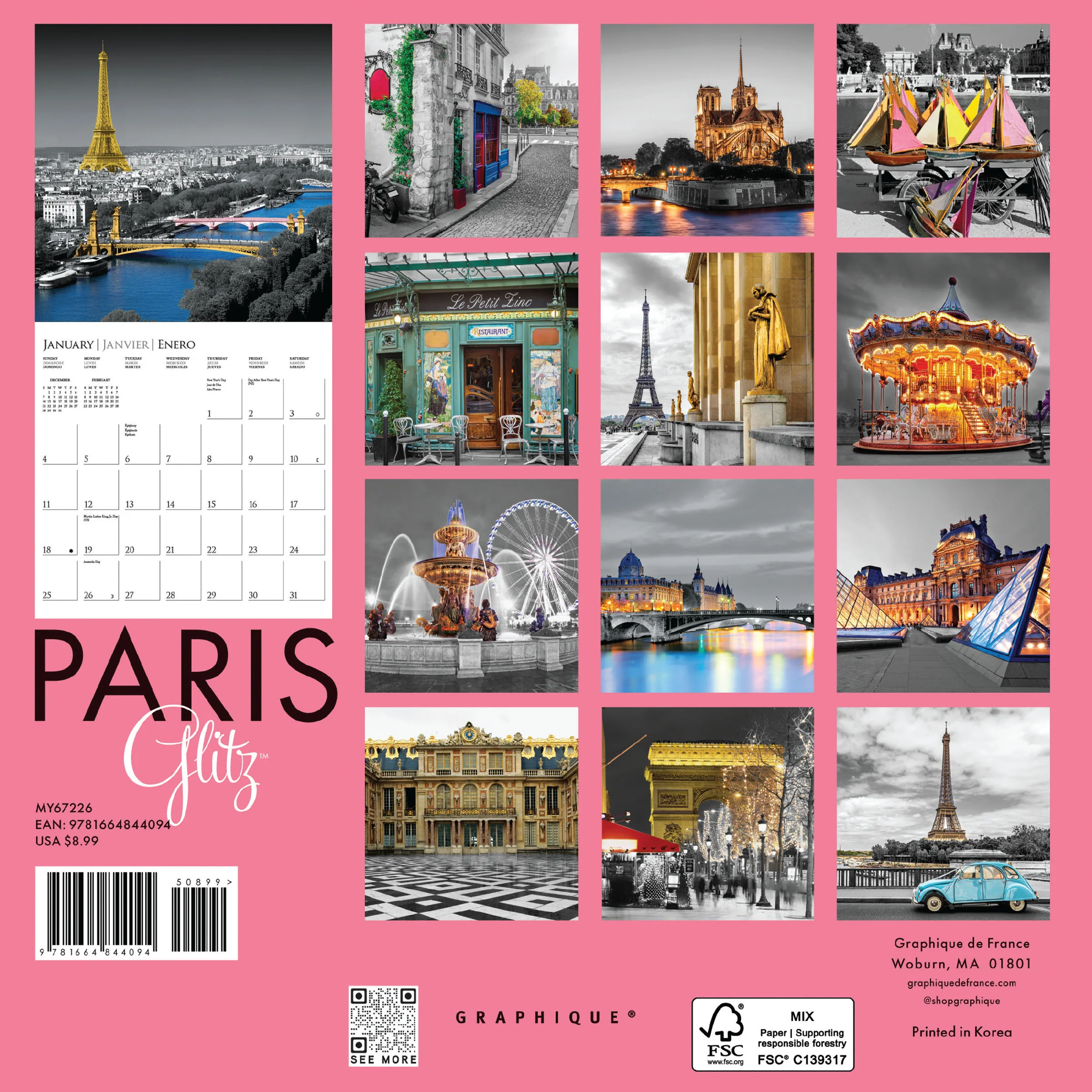 Paris Glitz 7 x 7 Mini Calendar - Image 4
